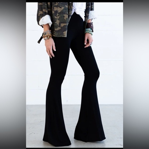 Three Bird Nest Pants - Three Bird Nest Pull On Solid Raw Edge Flare Pants Black Womens Size XL